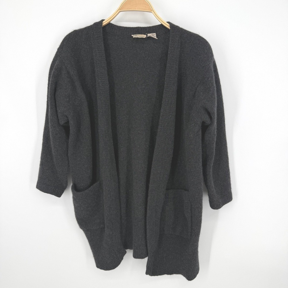 Liz Claiborne Cardigan Petites S Grey Lambswool Angora Open Front Pocket Sweater